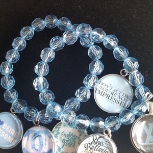 Cool blue mist beaded charm bracelet set